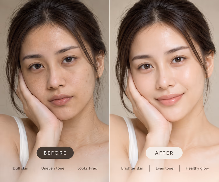 Before and after photographs of the reviewer’s skin