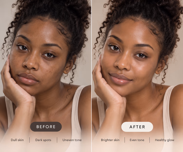 Before and after photographs of the reviewer’s skin