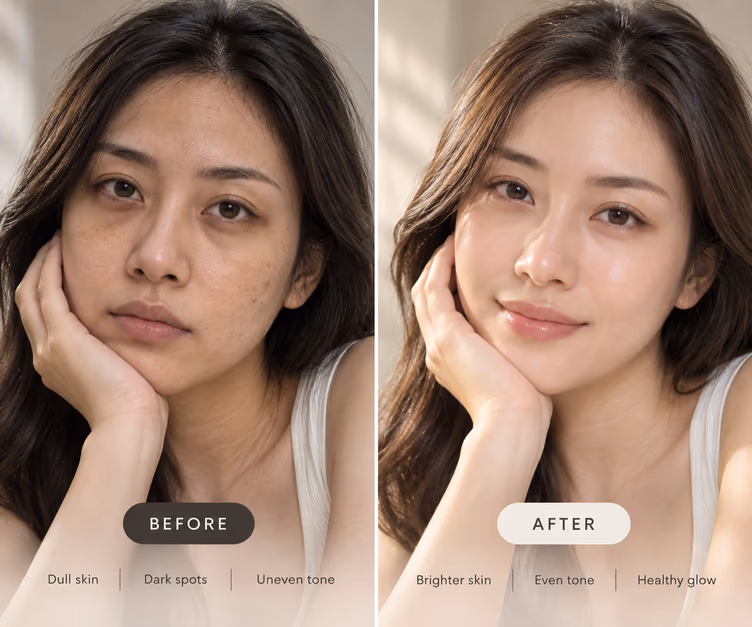 Before and after photographs of the reviewer’s skin